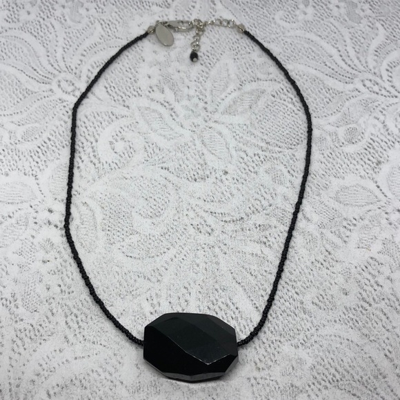 WHBM seed beaded necklace with black natural stone pendant. - Picture 1 of 5